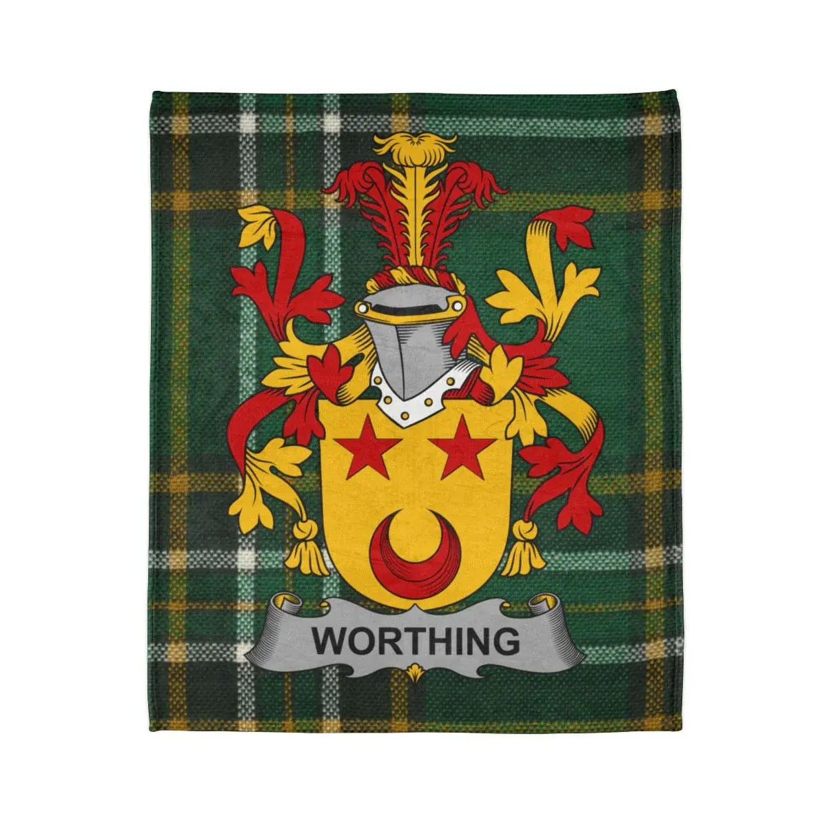 Worthing Family Crest Green Plaid Design Blanket