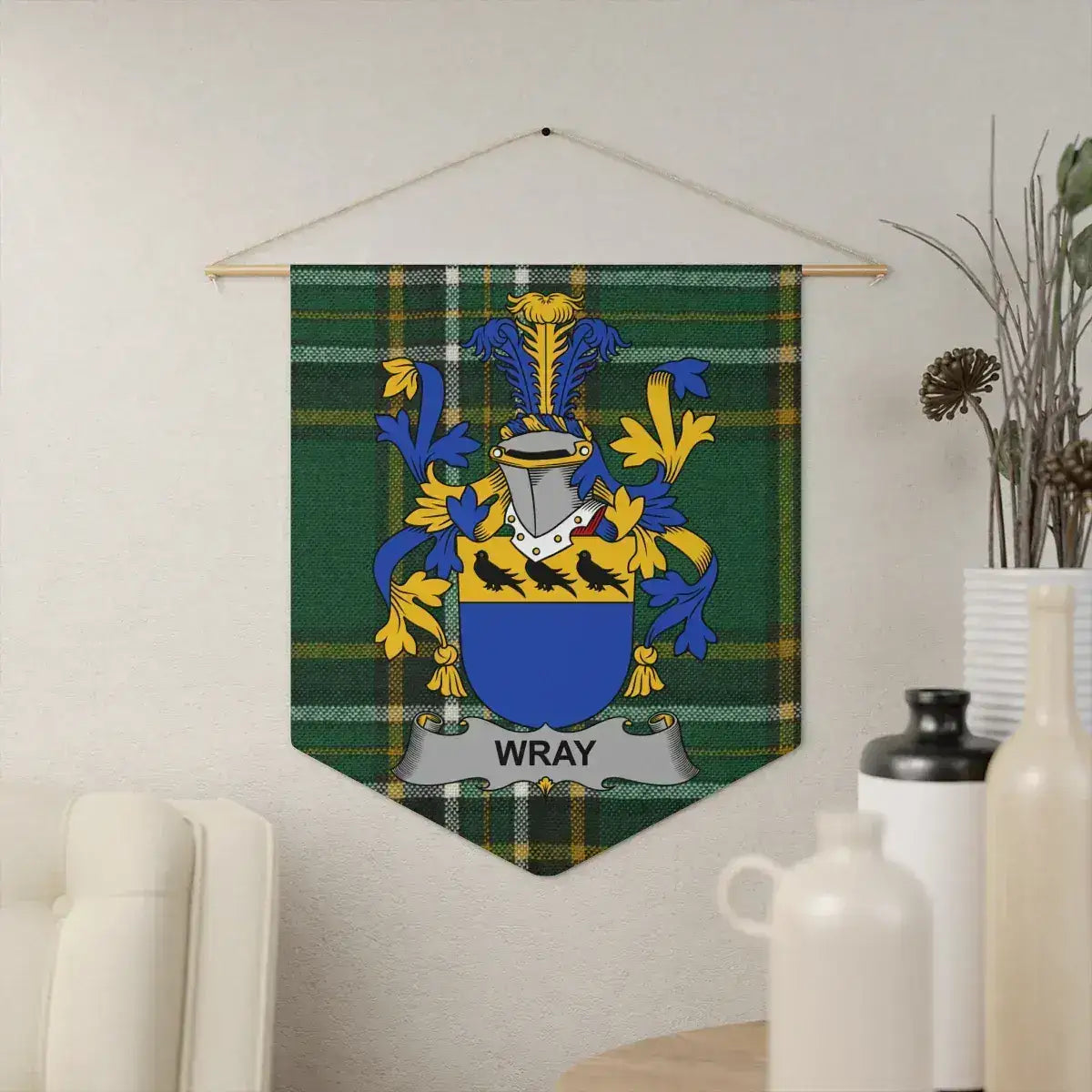 Wray Family Crest Tartan Plaid Hanging Banner product