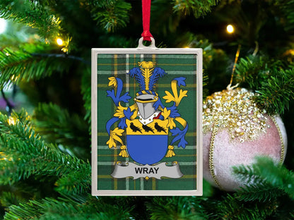 Wray Family Crest Plaid Christmas Tree Ornament product