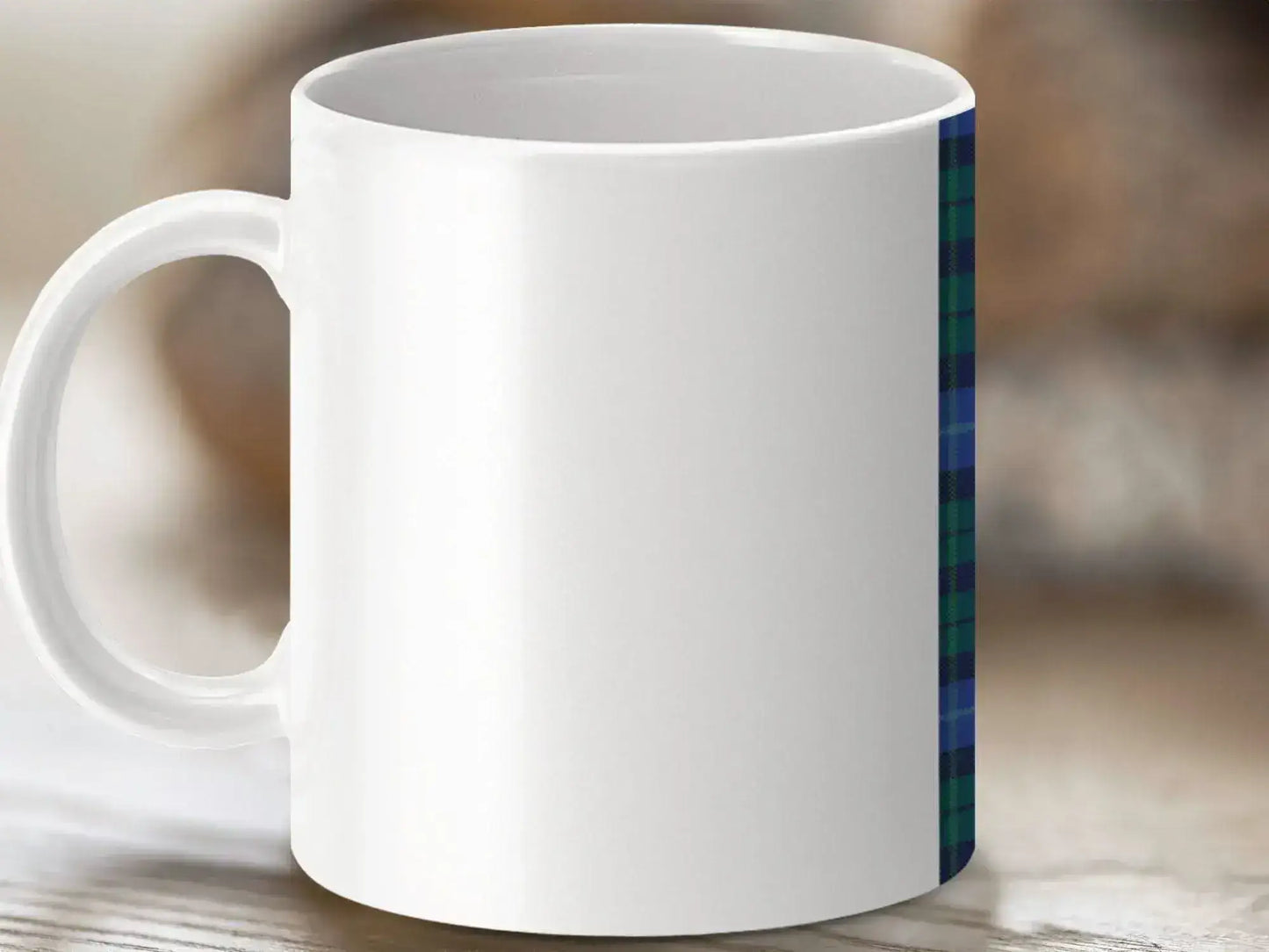 White Mug with Blue and Green Checkered Design product