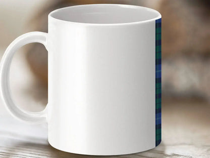 White Mug with Blue and Green Checkered Design product