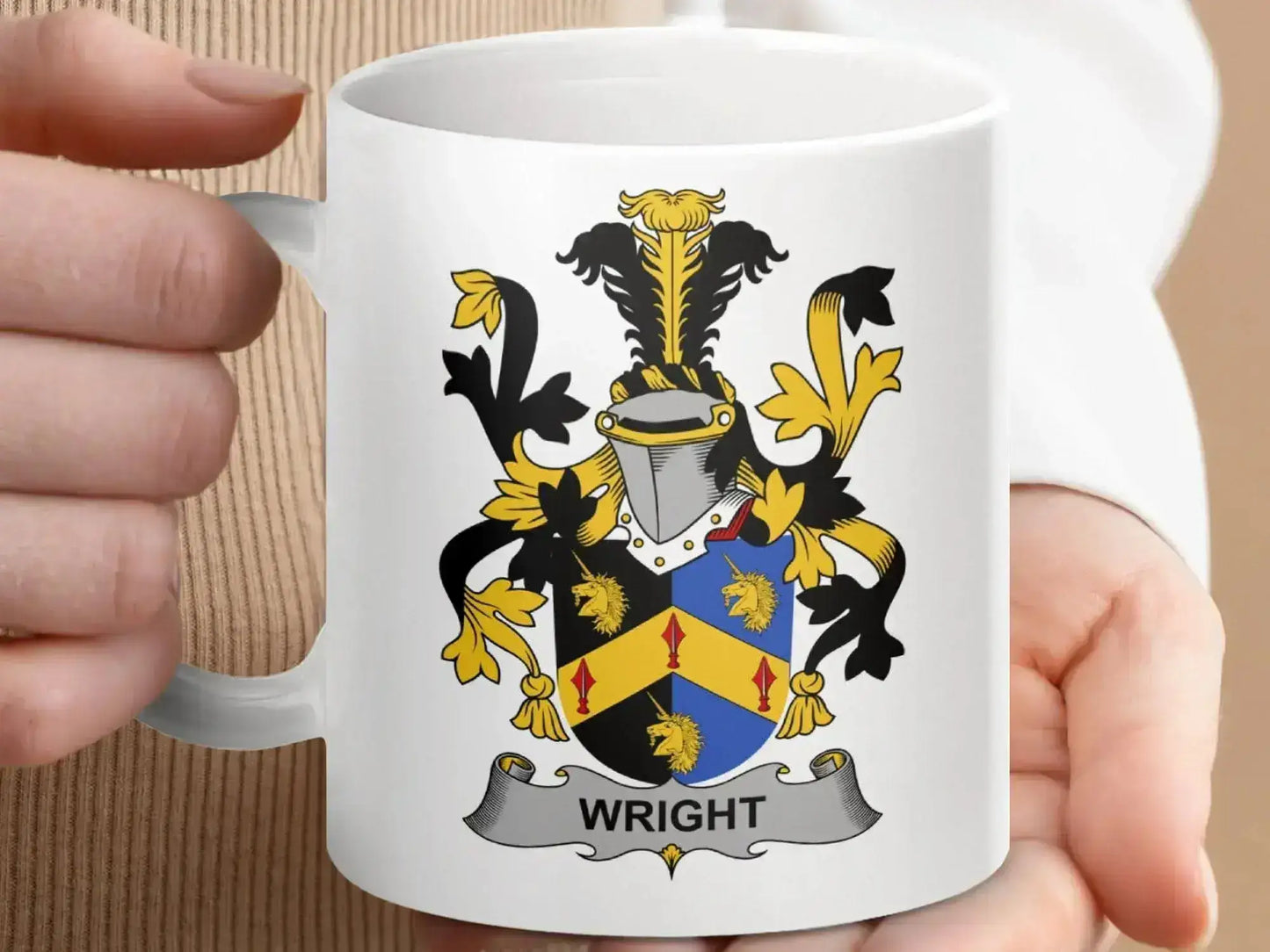 Wright Family Historical Coat of Arms Crest Mug - Celtic Ancestry Gifts