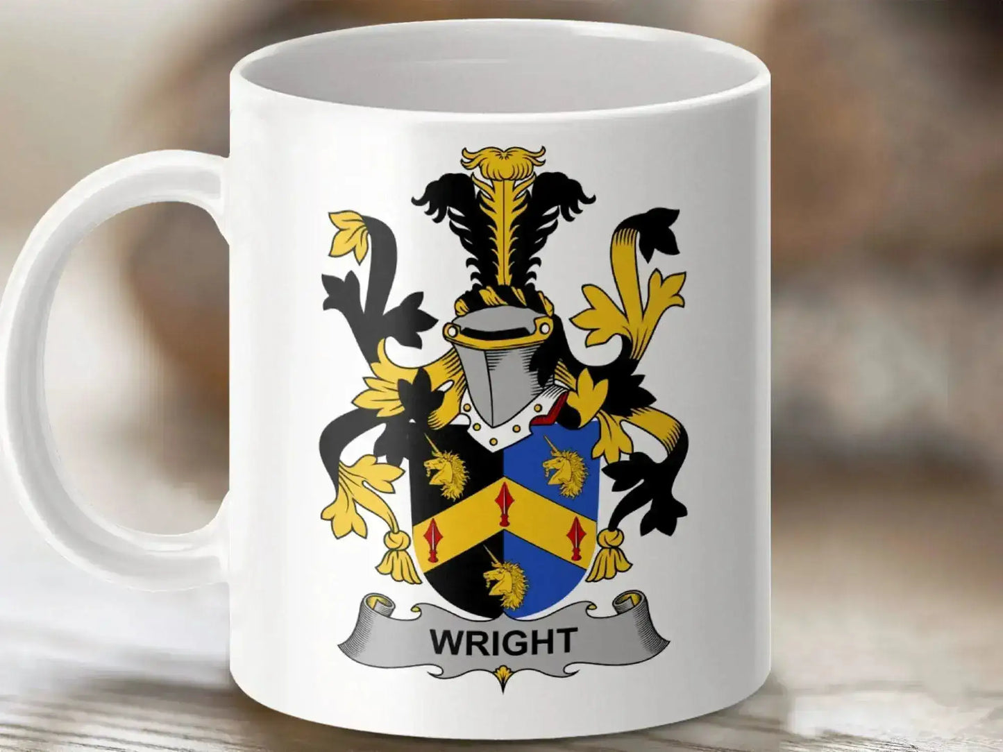 Wright Family Historical Coat of Arms Crest Mug - Celtic Ancestry Gifts