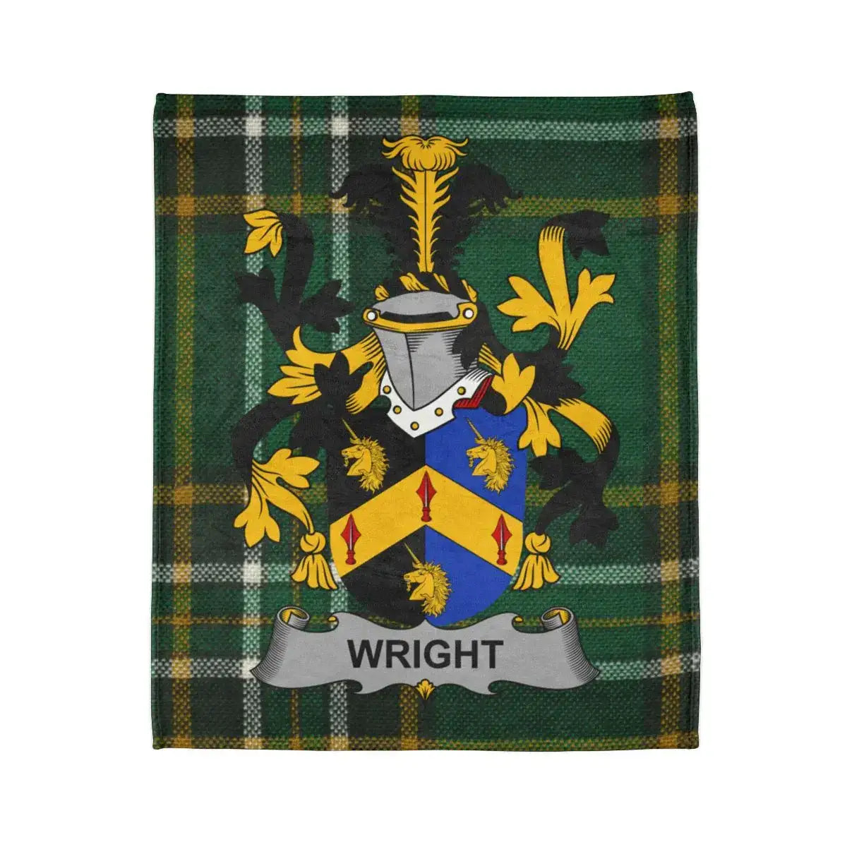 Wright Family Crest Design Tartan Pattern Blanket