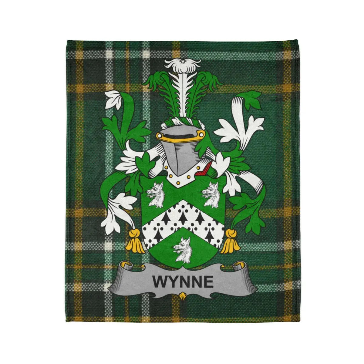 Wynne Family Crest on Green Plaid Blanket