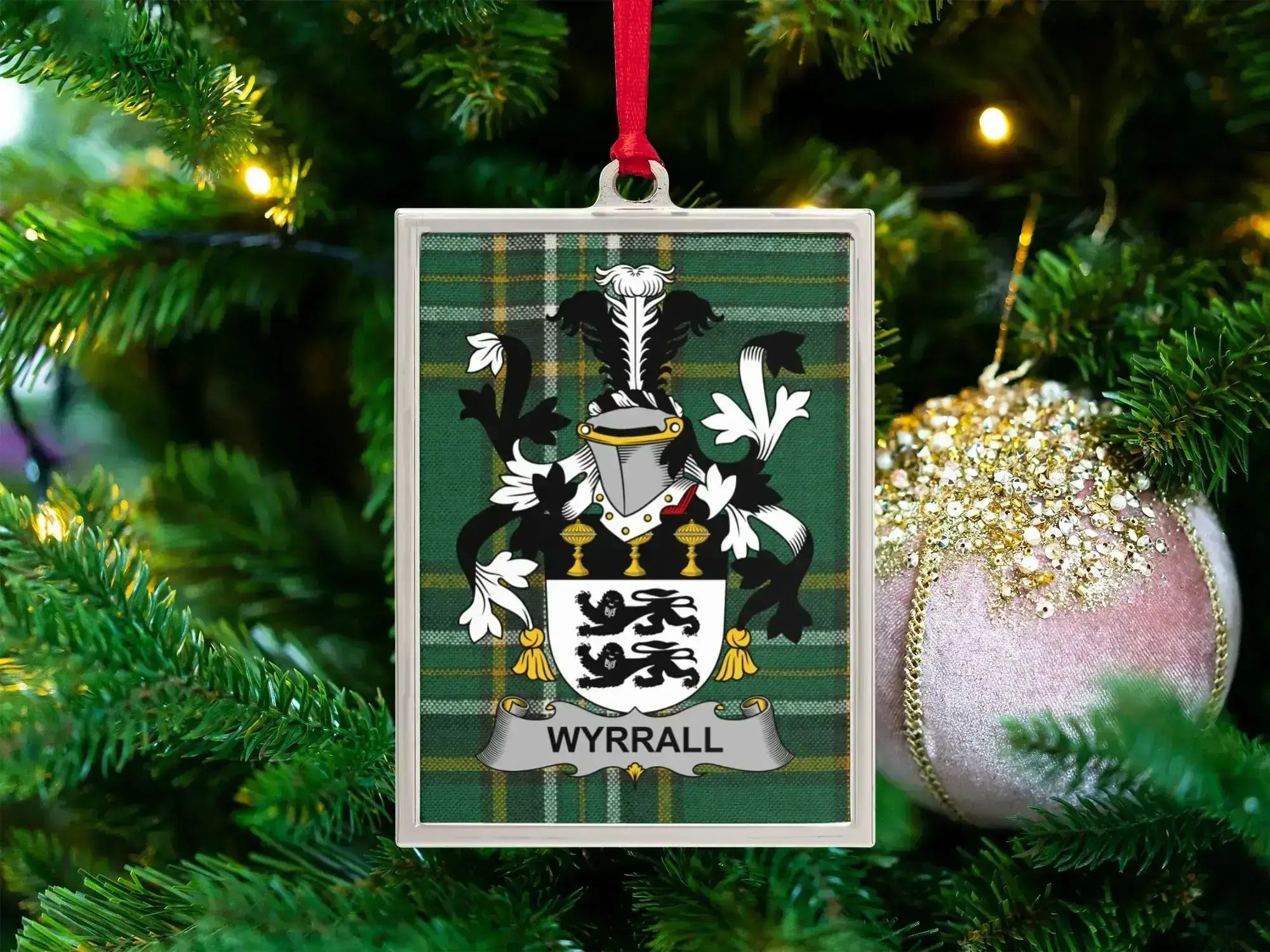 Unique Wyrall Family Crest Plaid Holiday Ornament product type