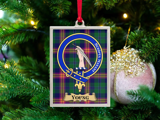 Young Christmas Ornament with Plaid Background product type
