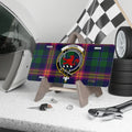 Young clan crest novelty license plate with motto on a tartan background, 12 x 6