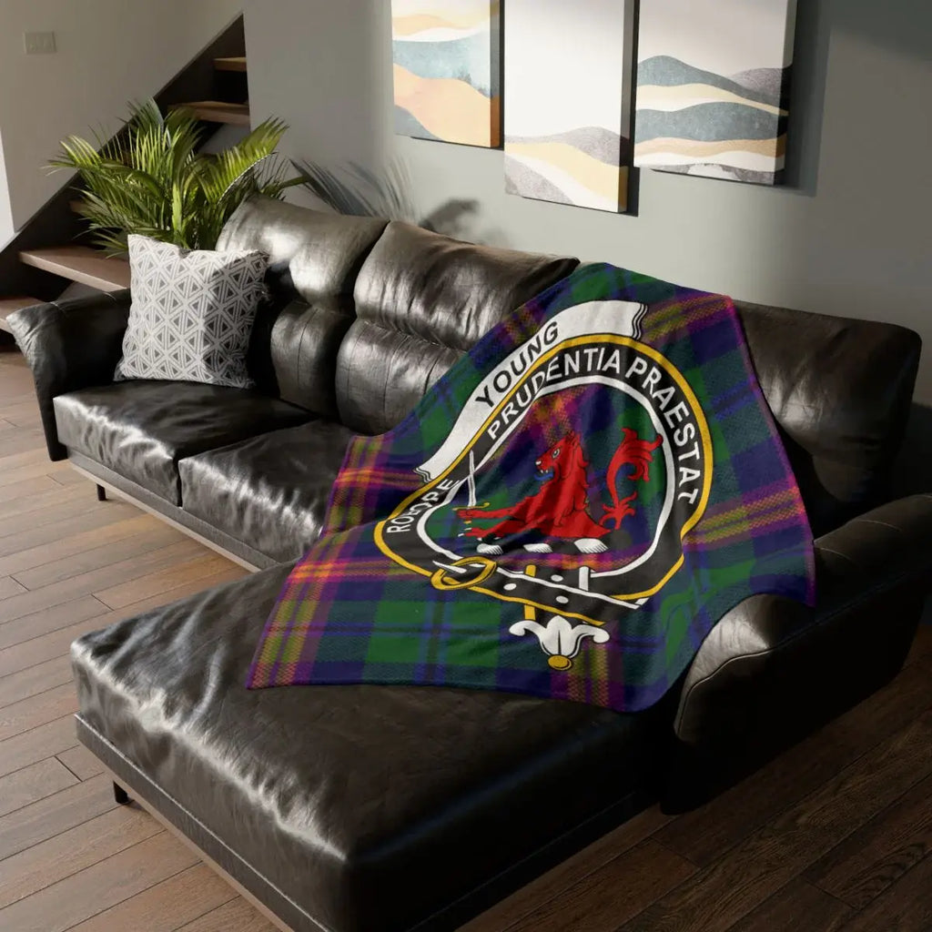 Tartan Blanket with Family Crest Design for Home Decor