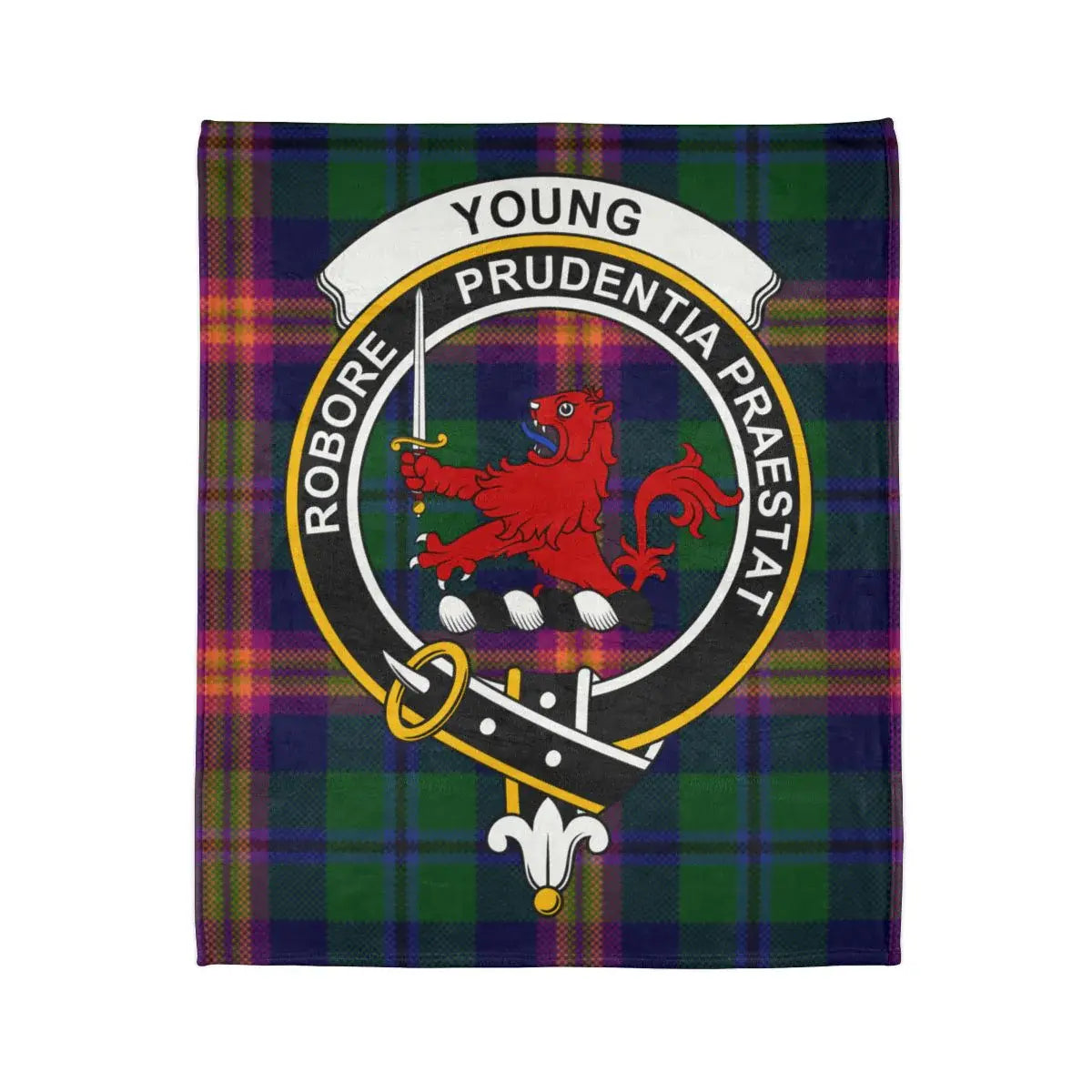 Clan Young Tartan Blanket with Family Crest Design