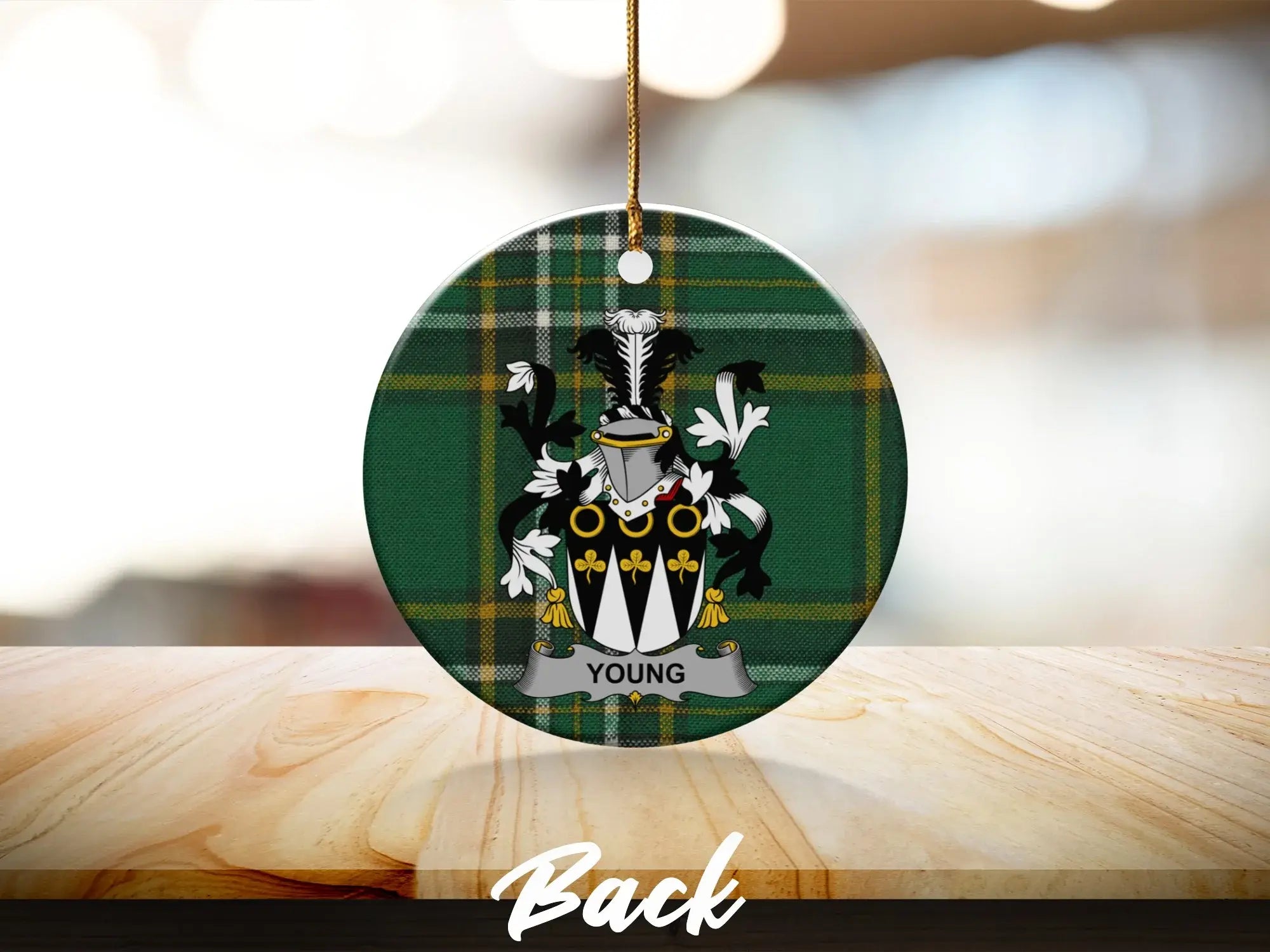 Custom Family Crest Plaid Green Holiday Ornament