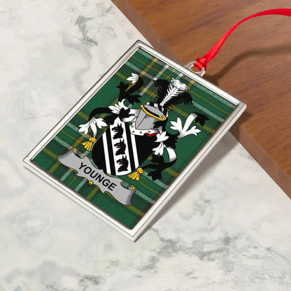 Younge Family Crest Green Tartan Rectangle Ornament product