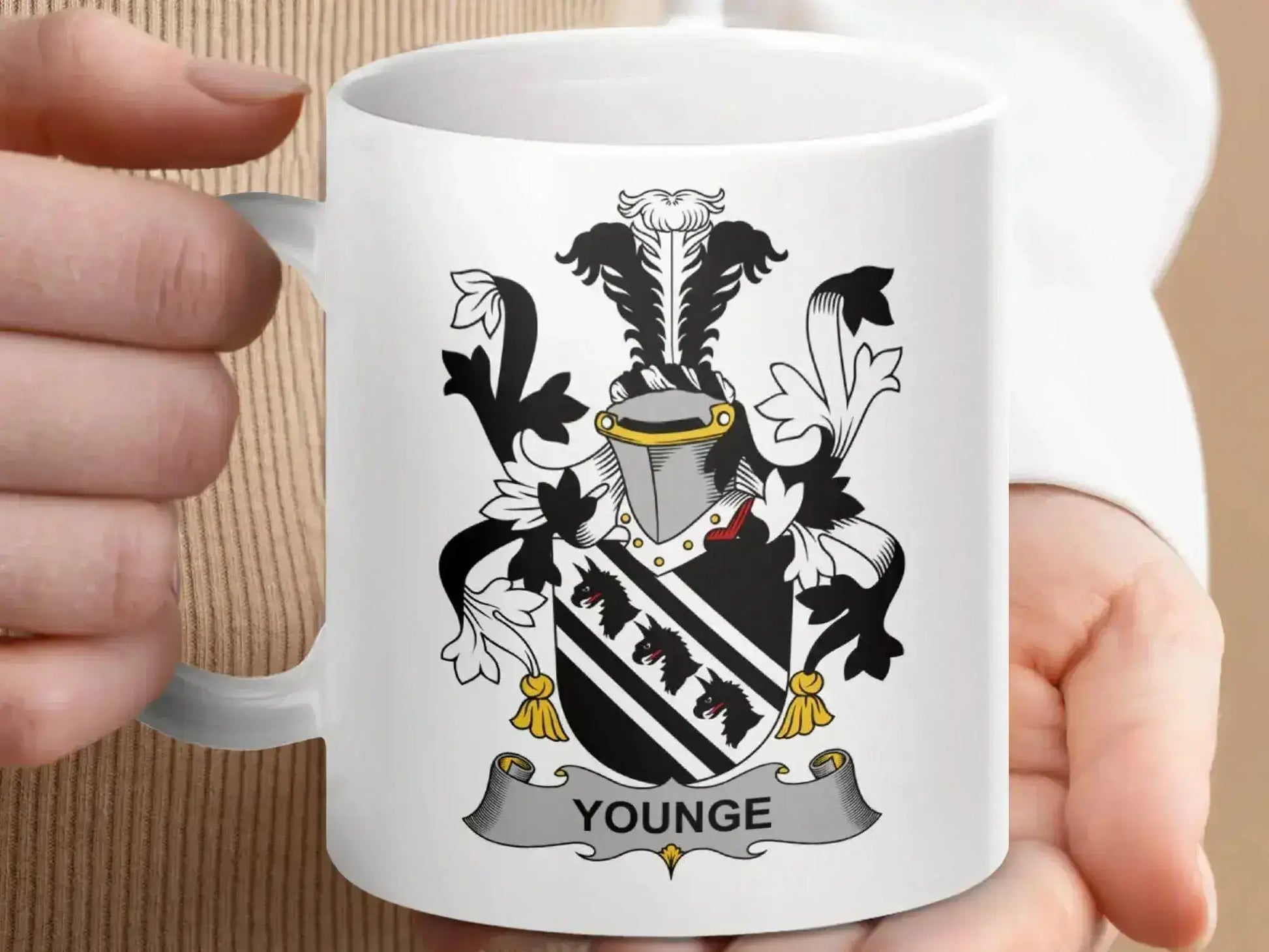 Younge Family Crest Heraldic Design Mug - Celtic Ancestry Gifts