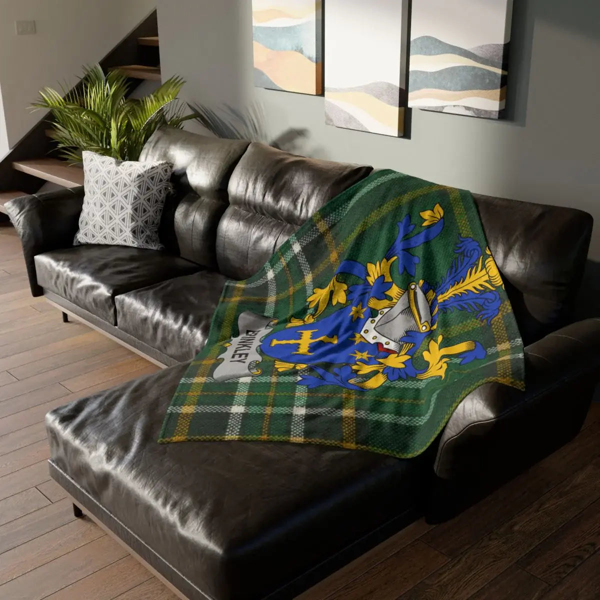Scottish Tartan Blanket with Custom Family Crest product