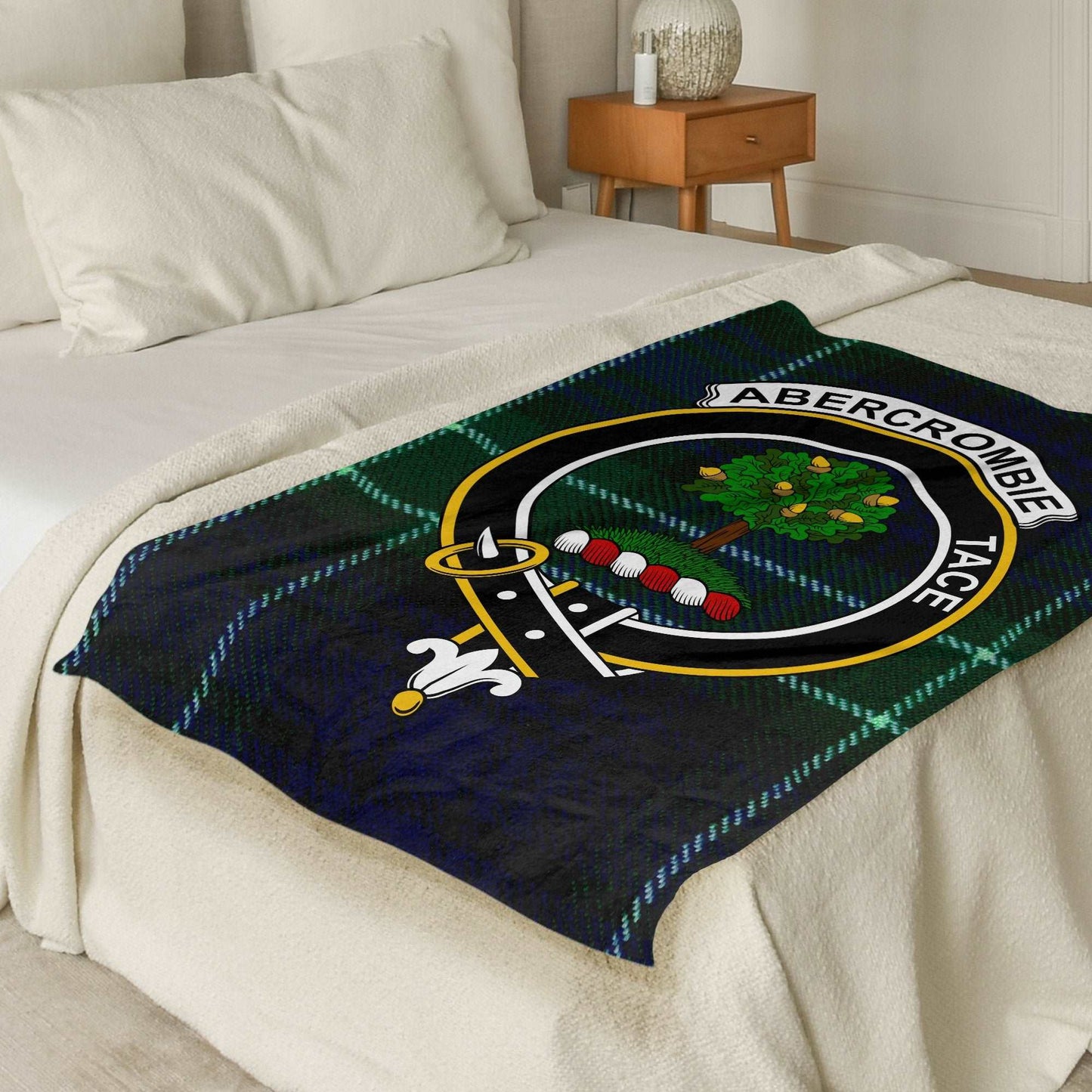 Abercrombie Tace Crest Scottish Tartan Throw Blanket - Living Stone Gifts