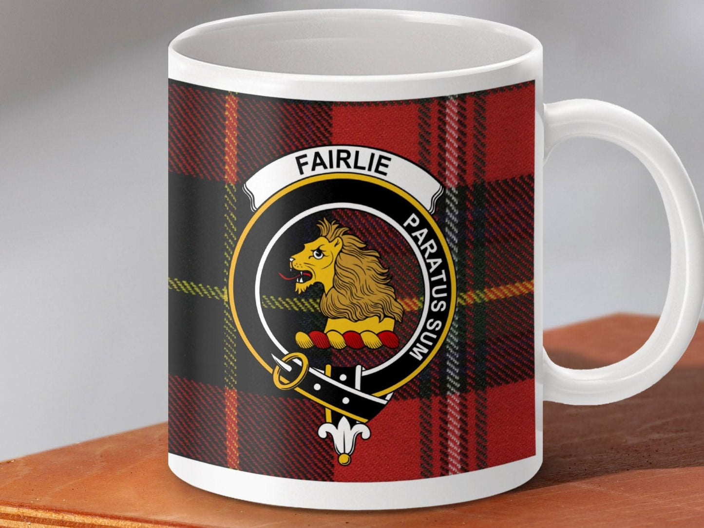 Fairlie Paratus Sum Lion Plaid Clan Crest Mug product