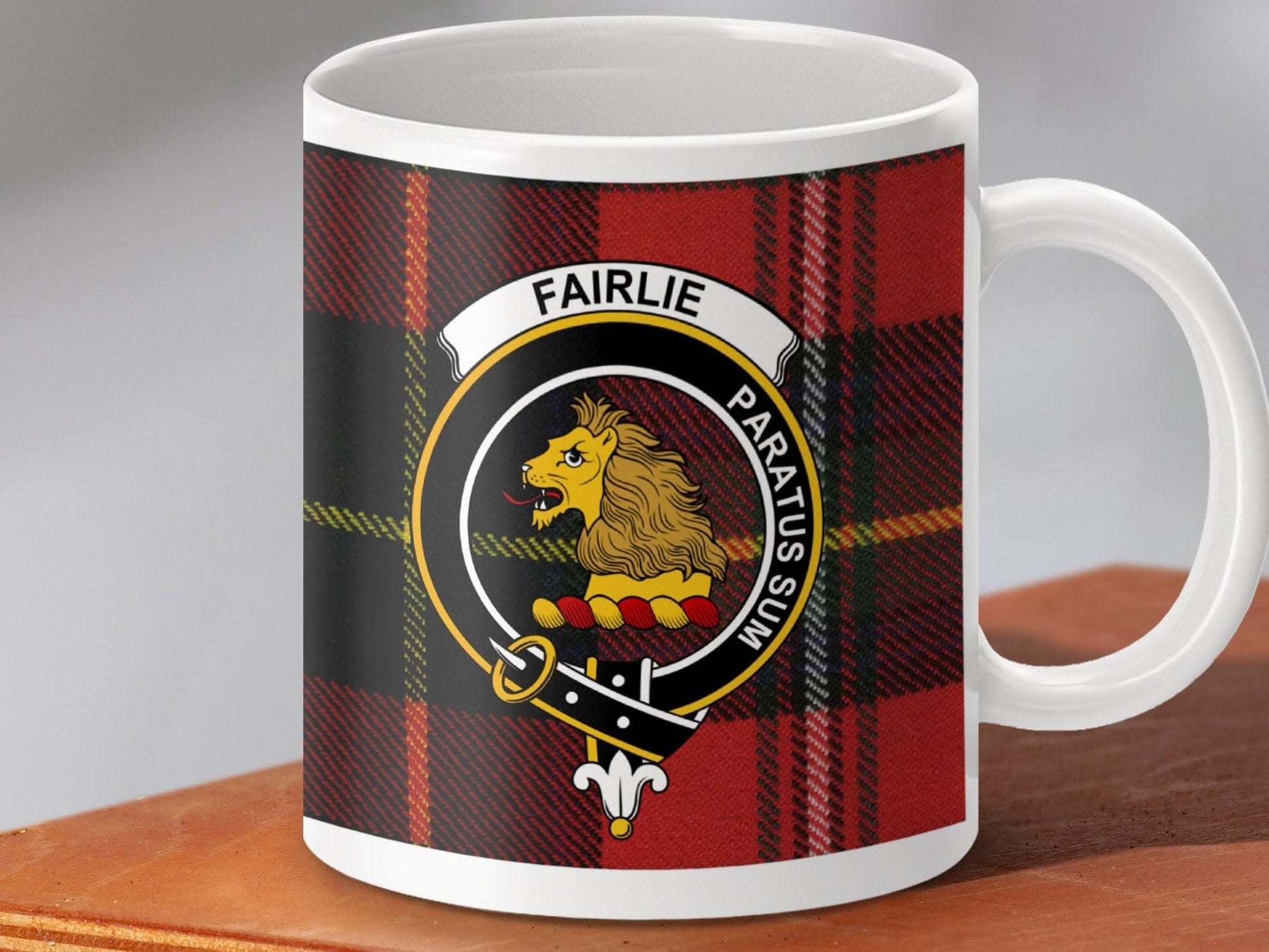 Fairlie Paratus Sum Lion Plaid Clan Crest Mug product