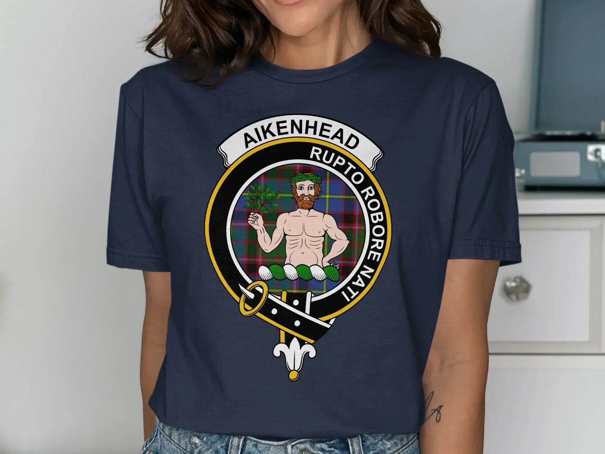 Aikenhead Clan Crest Tartan Printed T-Shirt Sweatshirt - Celtic Ancestry Gifts