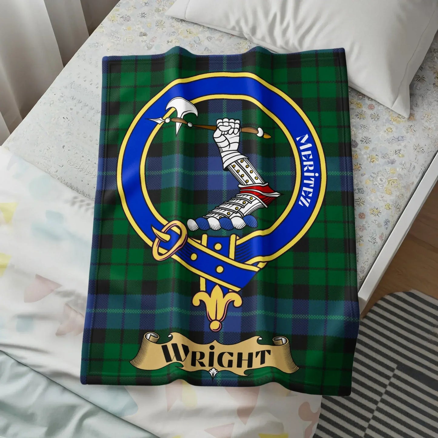 Scottish Clan Wright Crest Plaid Tartan Blanket product