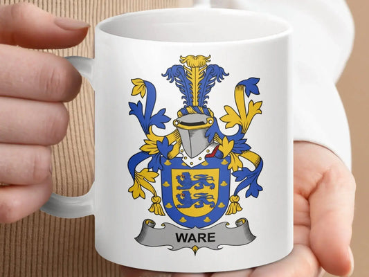 Ware Family Coat of Arms Heraldic Crest Mug - Celtic Ancestry Gifts