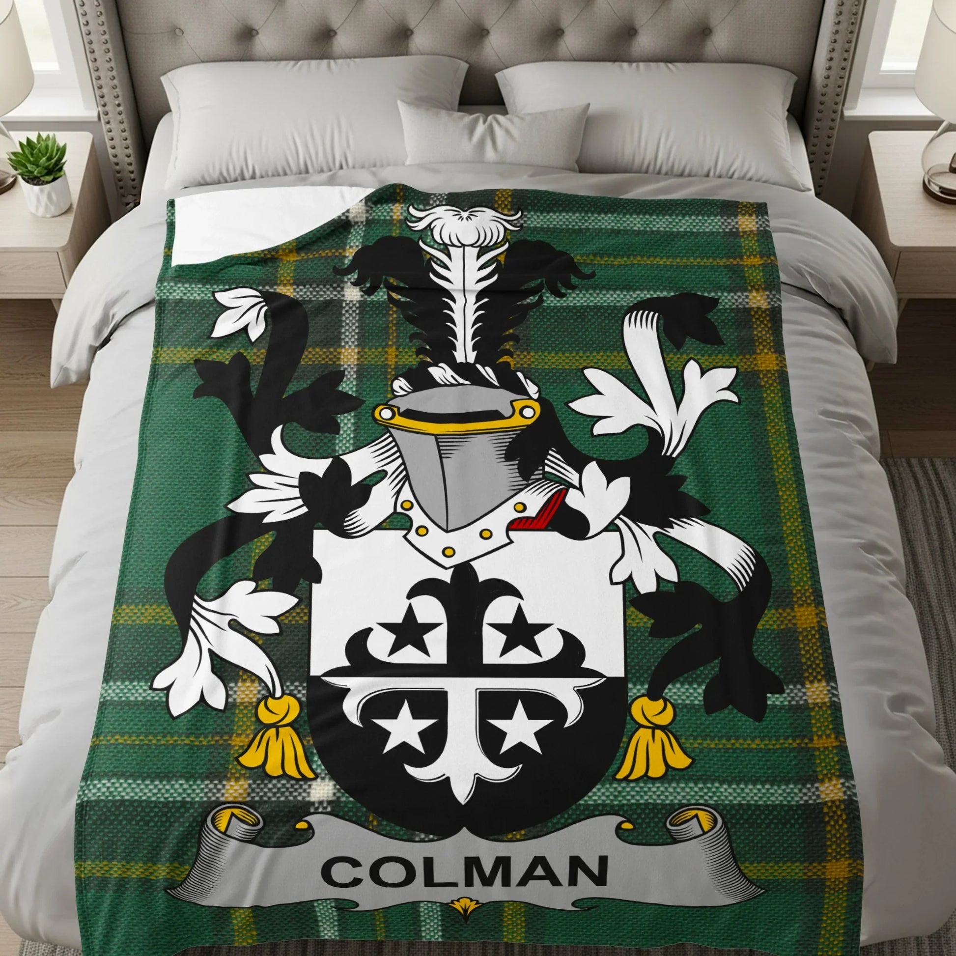 Personalised Family Crest Green Tartan Blanket product