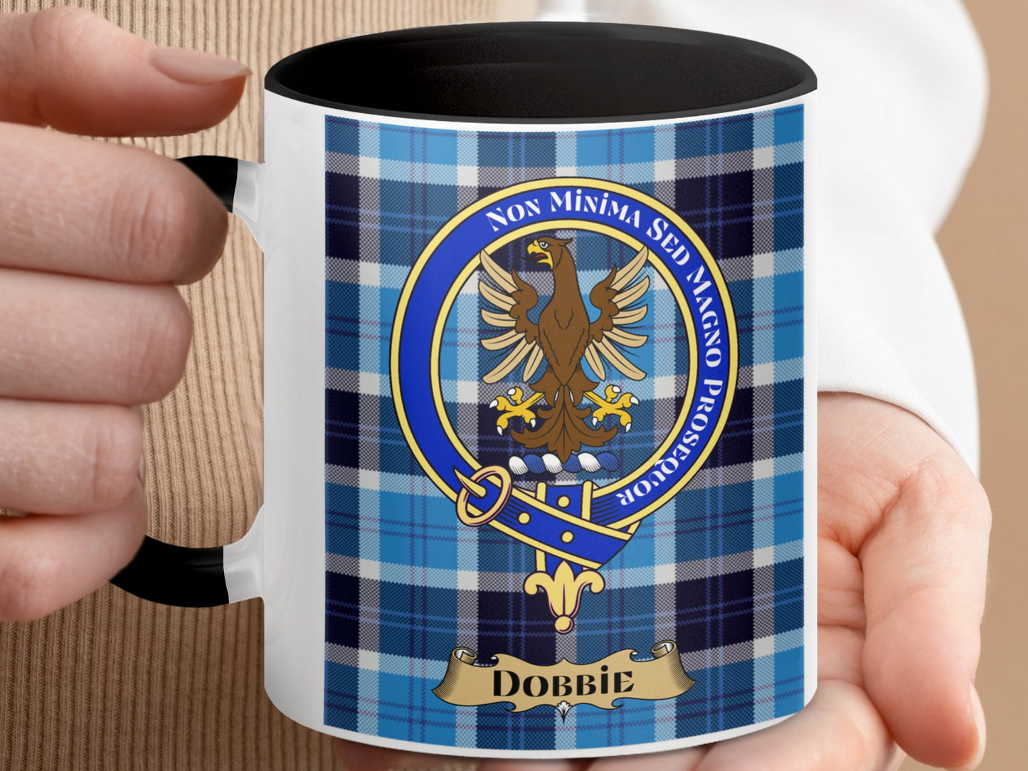 Clan Dobbie Scottish Tartan Crest Blue Plaid Mug - Living Stone Gifts