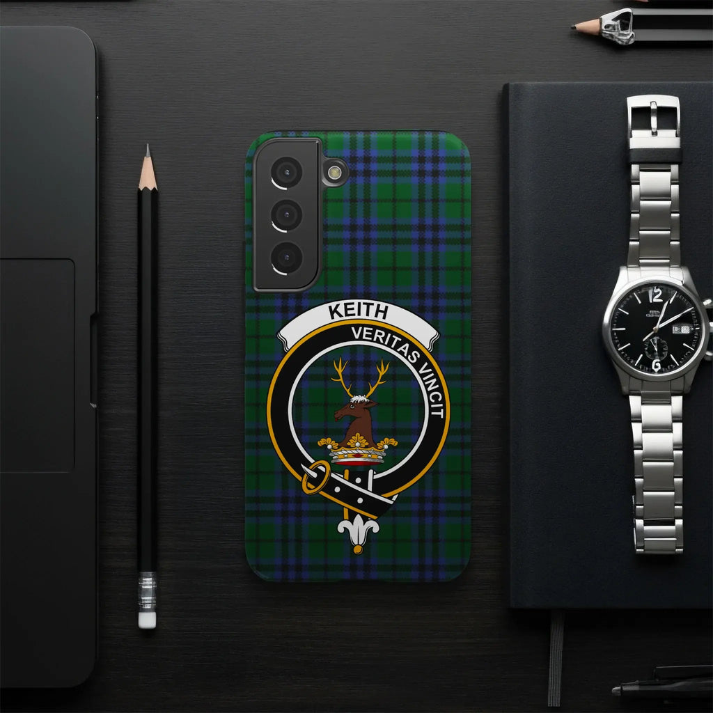 Keith Veritas Vincit family crest phone case — slim profile, precise port cutouts