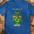 Royal blue Tullidelph unisex heritage T-shirt with the family shield and surname design.
