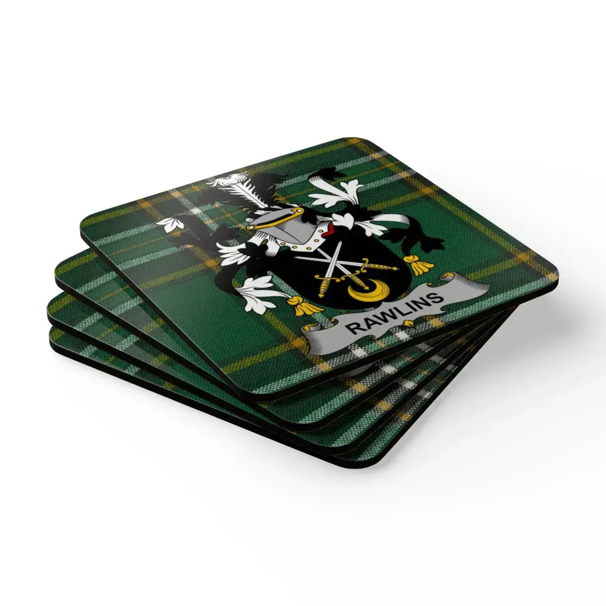 Personalized Family Crest Plaid Coaster Set product