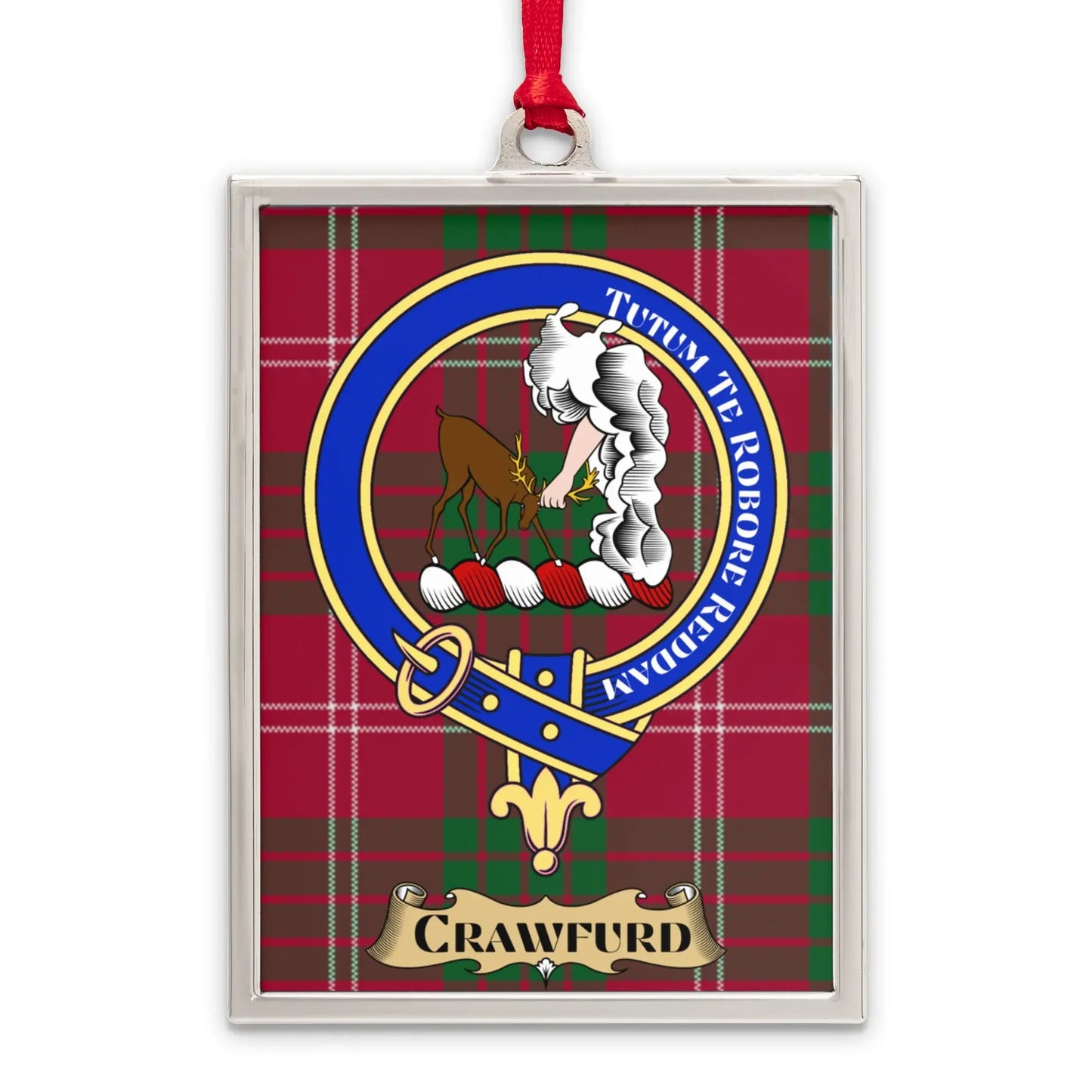 Crawfurd Clan Crest Plaid Background Ornament product