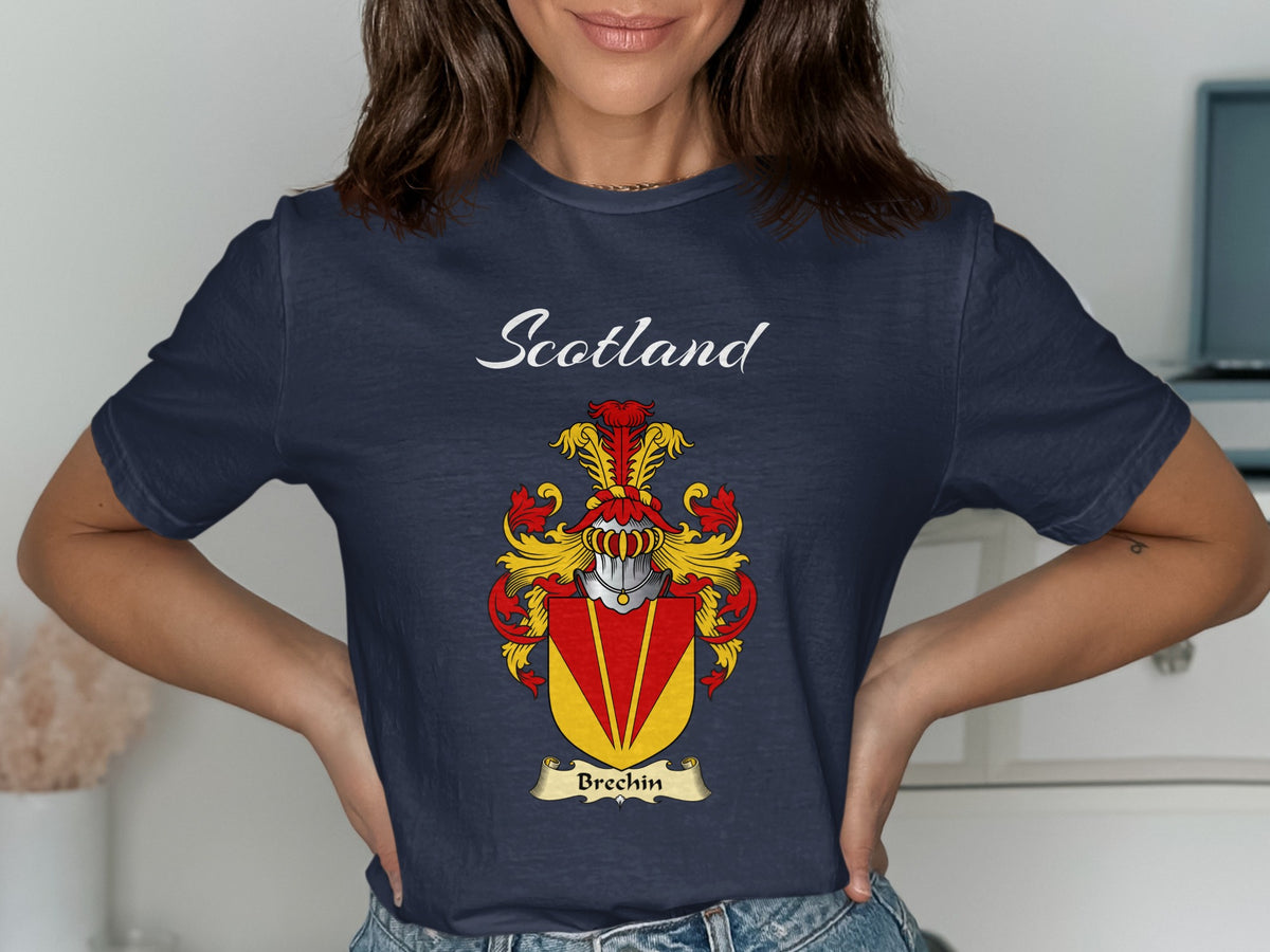 Brechin Scottish family shield design on Navy T-shirt