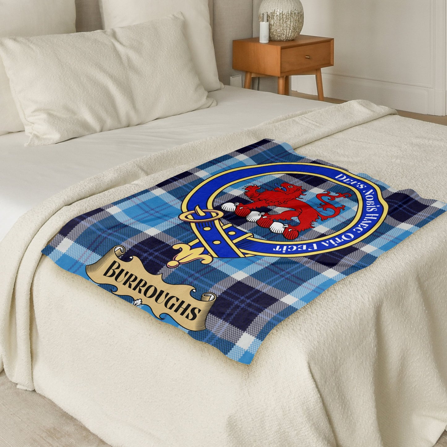 Scottish Clan Burroughs Crest Tartan Throw Blanket - Living Stone Gifts