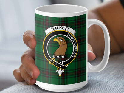 Scottish Halkett Clan Crest Green Plaid Tartan Mug - Living Stone Gifts