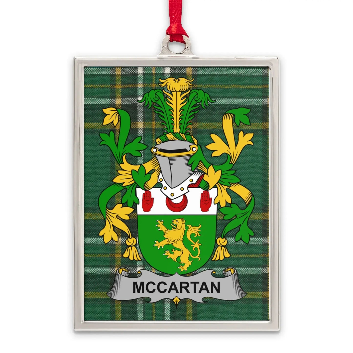 McCartan Family Crest on Plaid Background product