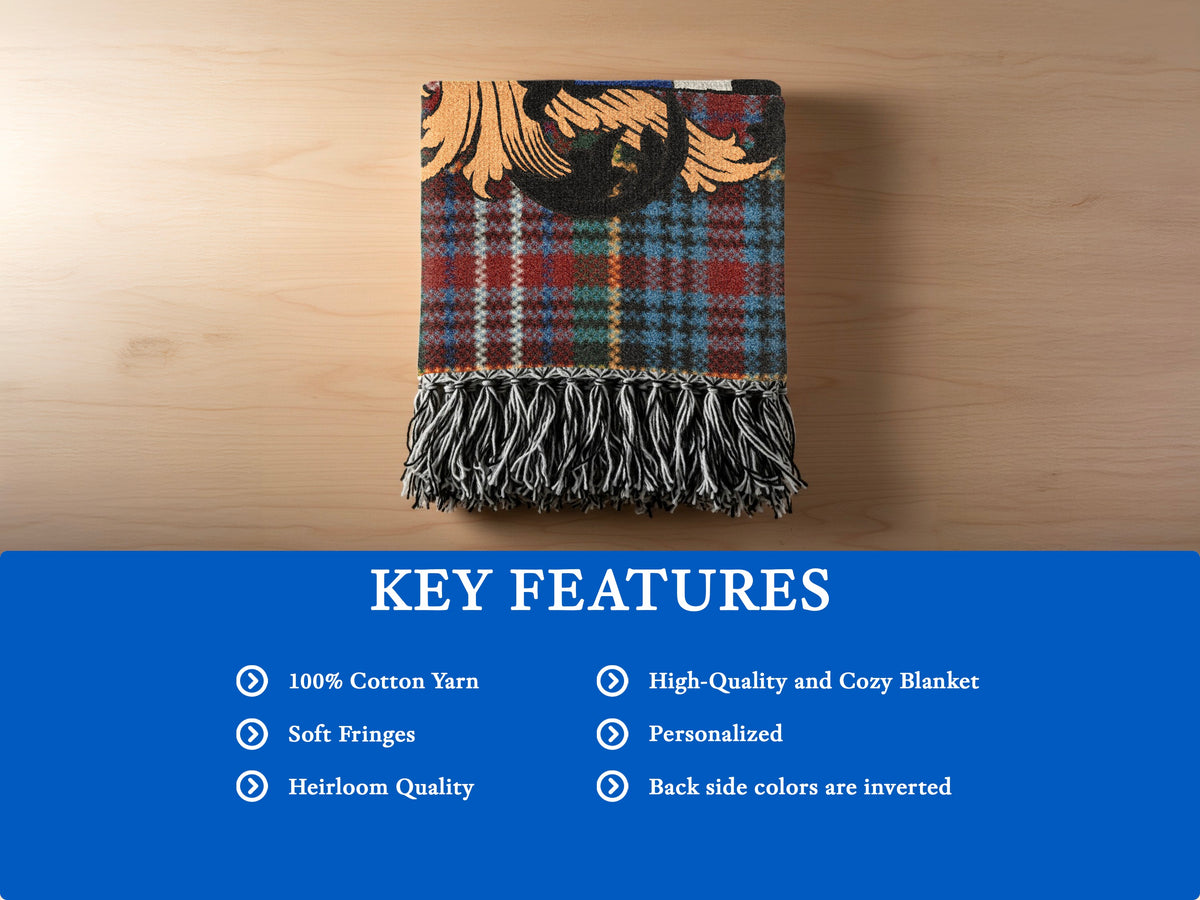 Features of the Andrew Scottish woven blanket in 100% premium cotton yarn