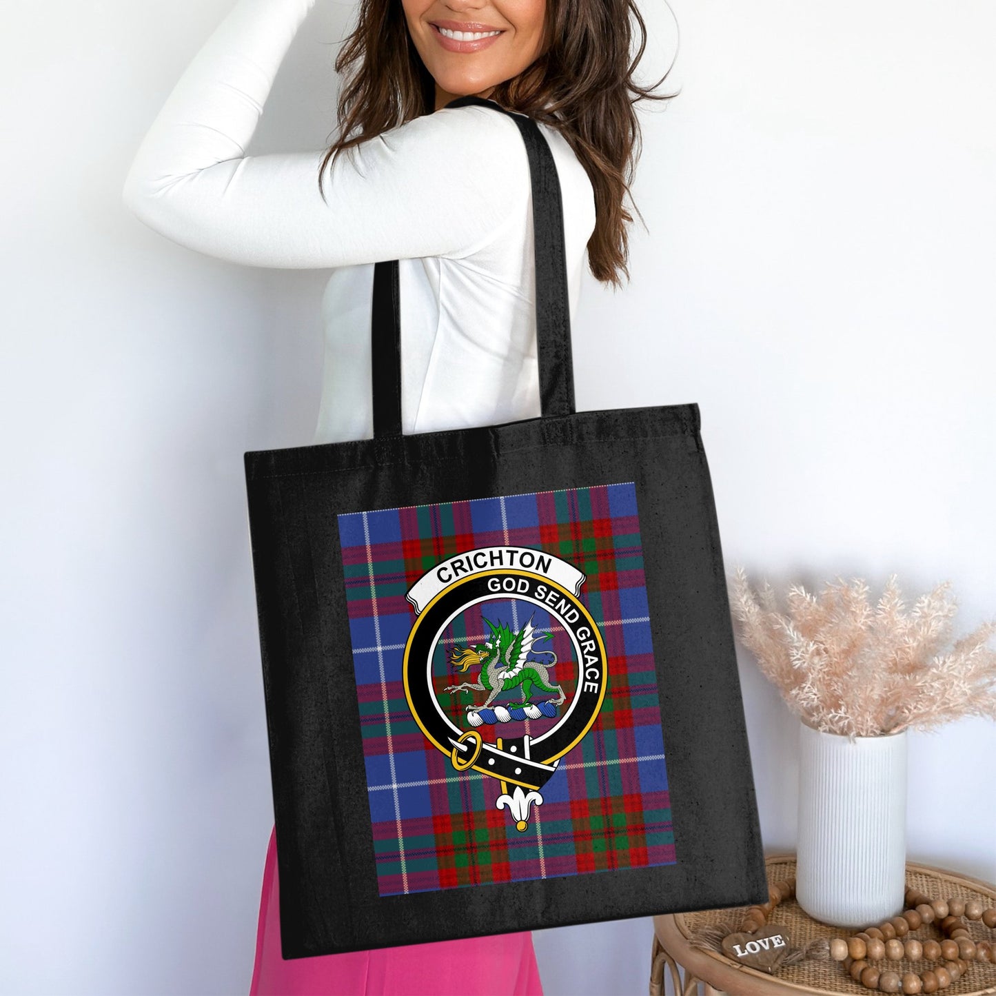 Crichton Clan Scottish Tartan Crest Tote Bag - Living Stone Gifts