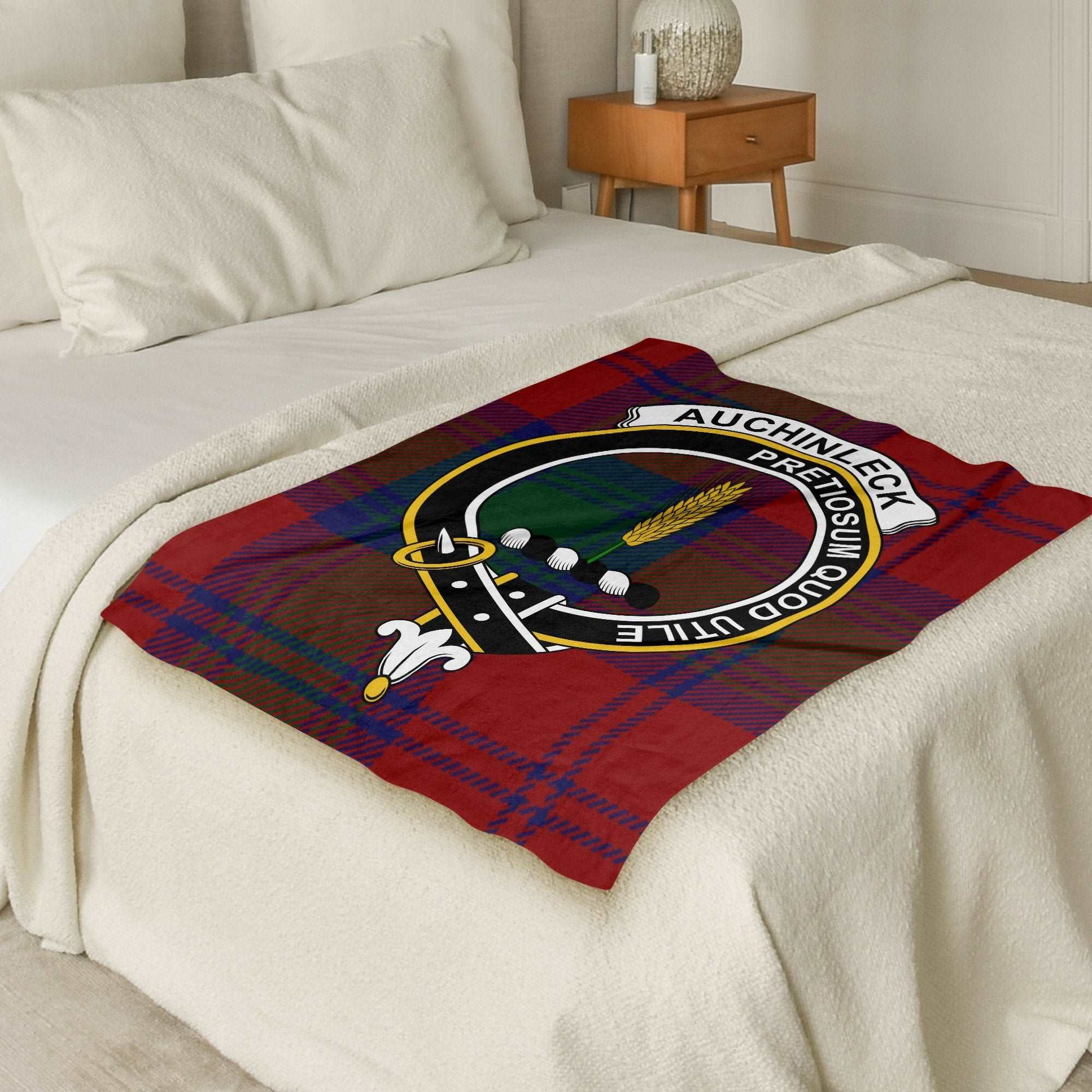 Auchinleck Scottish Tartan Crest Throw Blanket - Living Stone Gifts