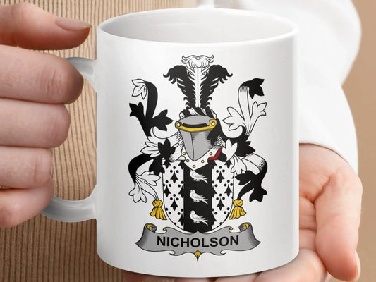 Nicholson Family Crest Coat of Arms Mug - Celtic Ancestry Gifts