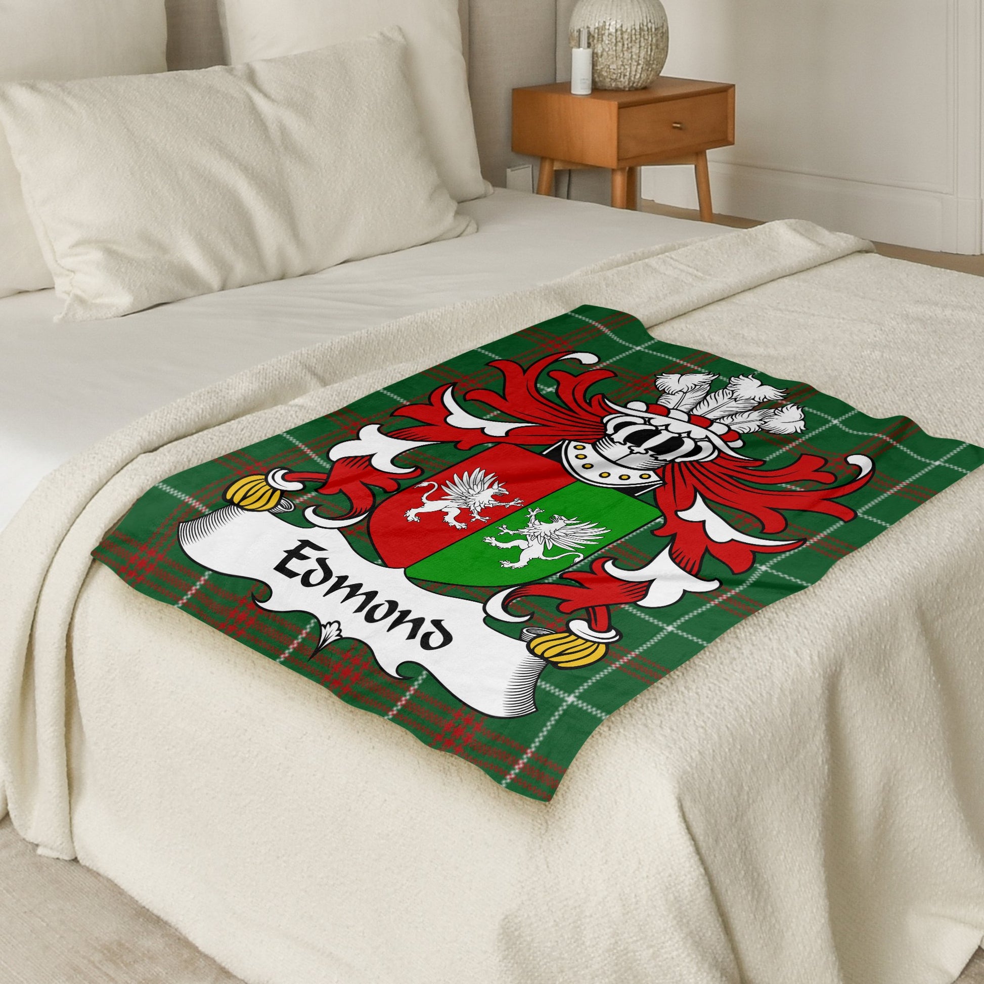 Edmond Welsh Surname Tartan Coat of Arms Blanket - Living Stone Gifts