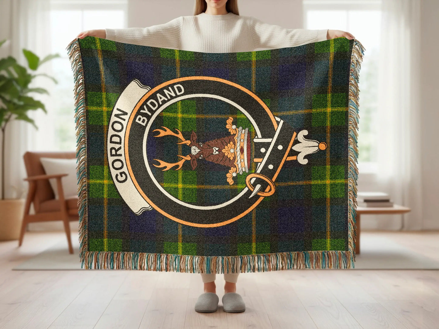 Gordon ByDand Clan Tartan Blanket with Crest Design