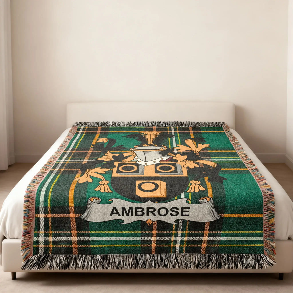 Ambrose Green Plaid Large Crest Fringed Throw product type