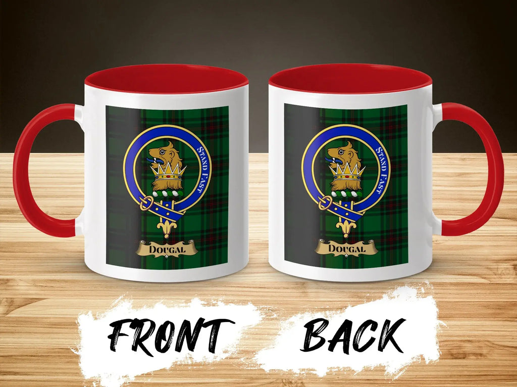 Dougal Clan Crest Emblem Mug with Red Handle Design