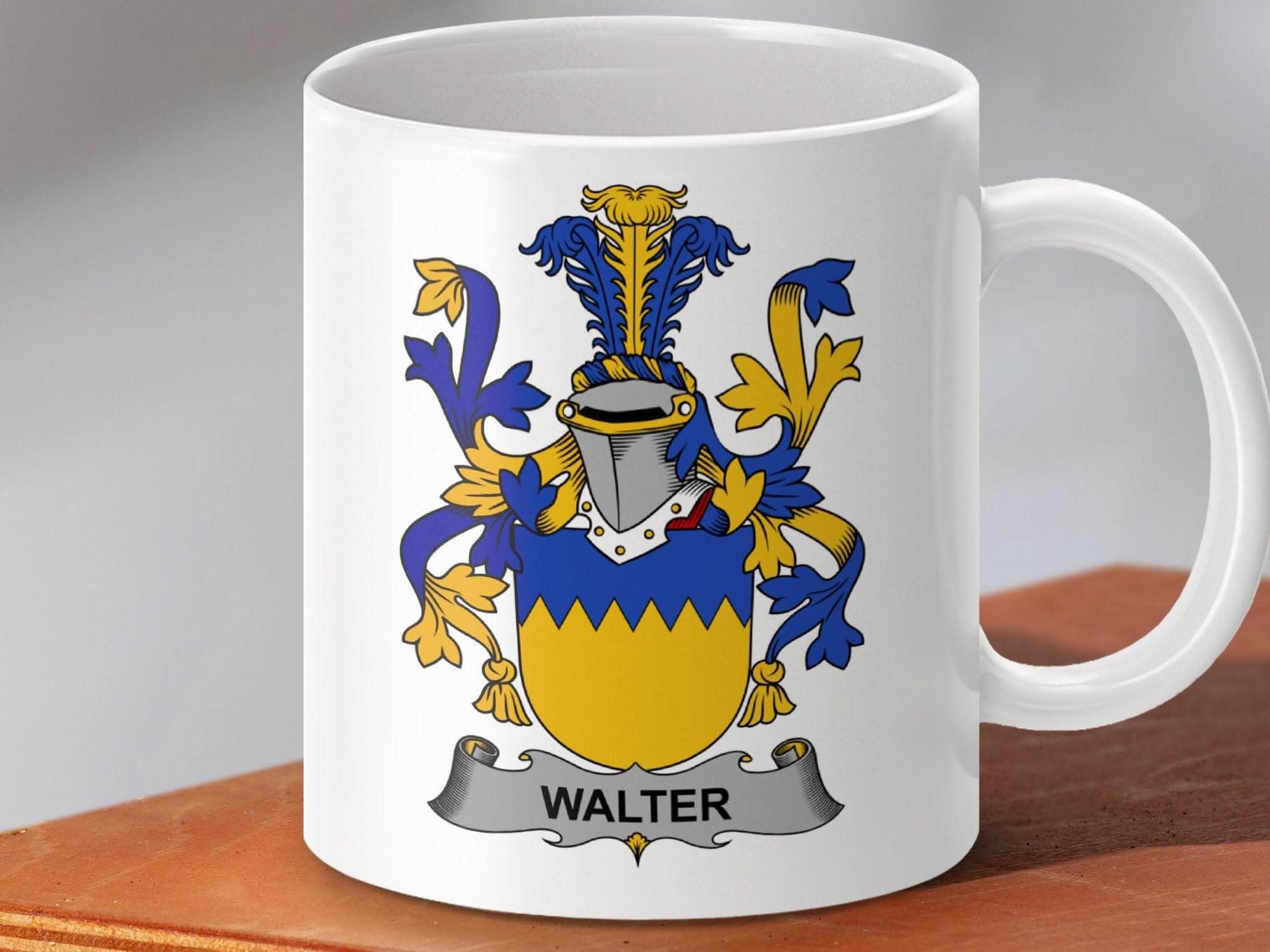 Walter Surname Family Coat of Arms Crest Mug - Celtic Ancestry Gifts