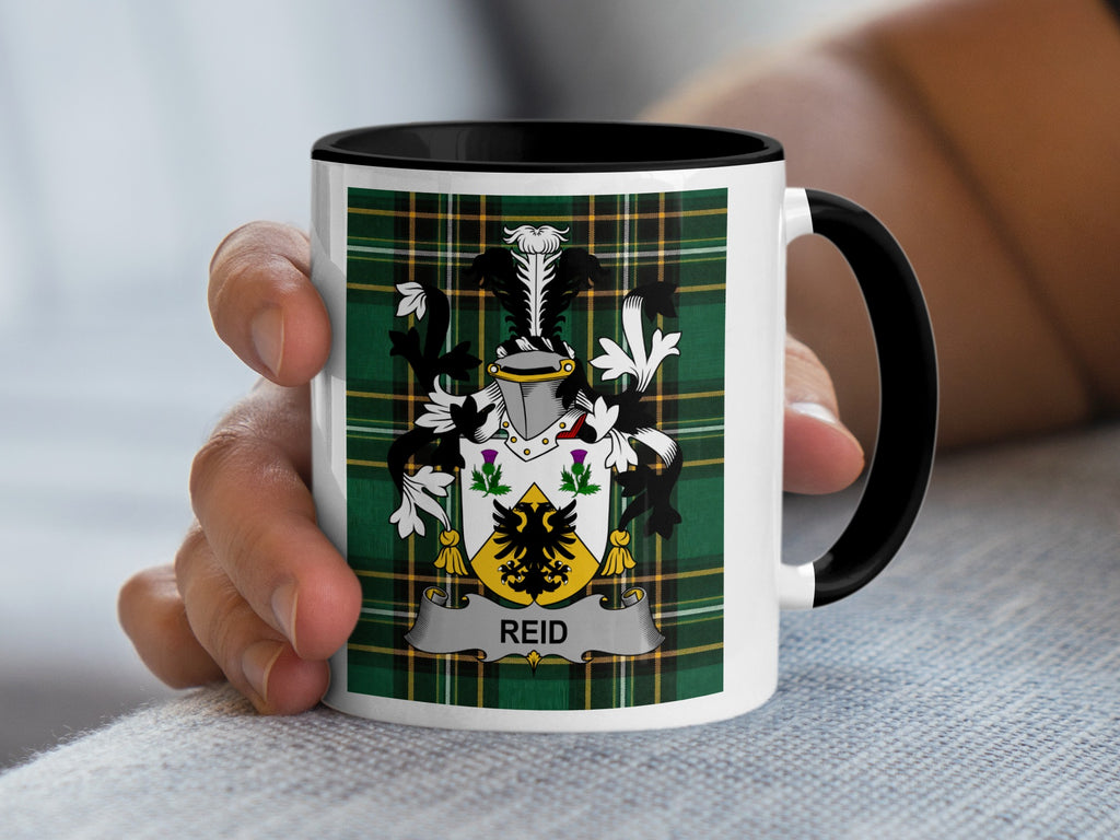 Reid Irish National Tartan mug with family crest emblem