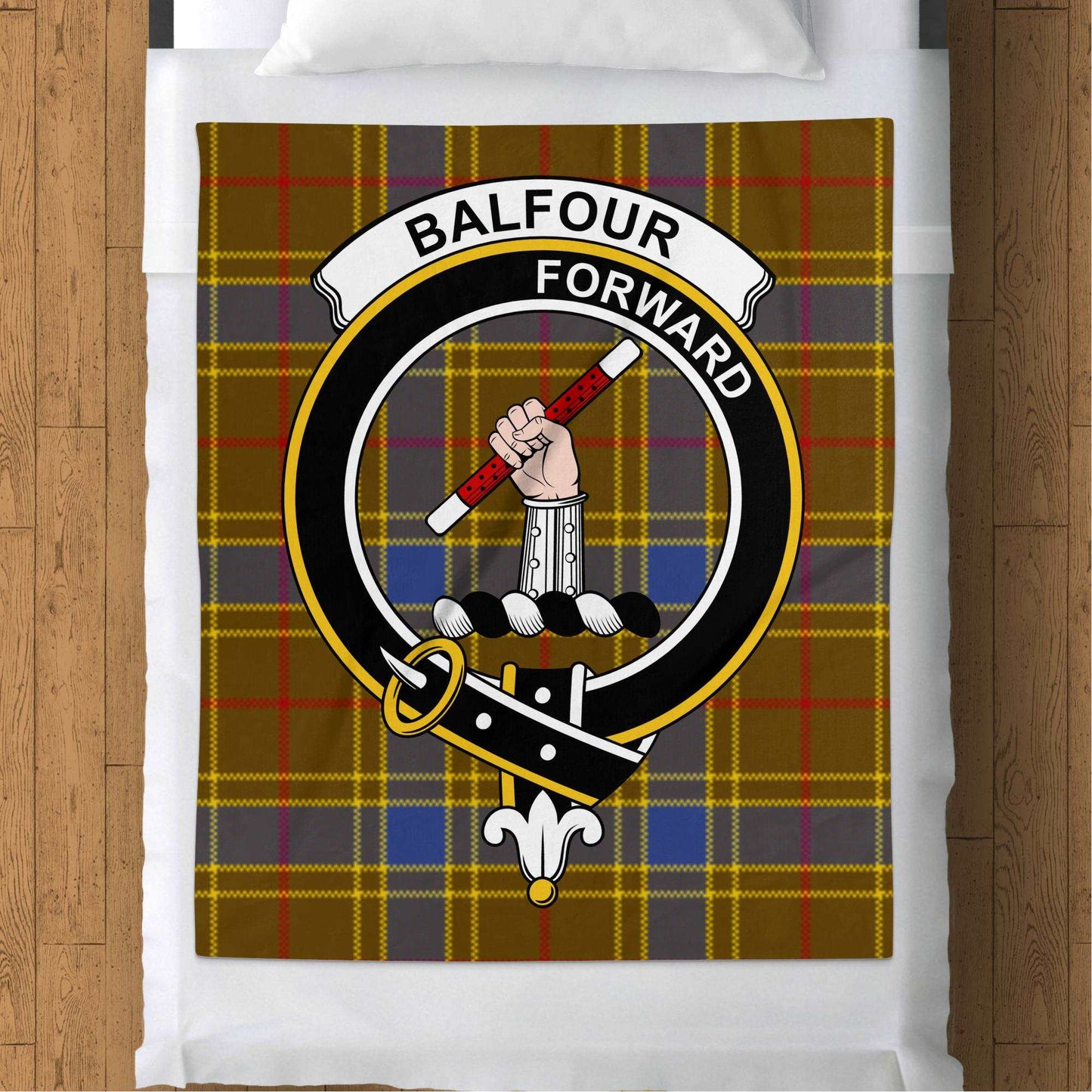 Balfour Clan Crest Forward Tartan Throw Blanket - Living Stone Gifts