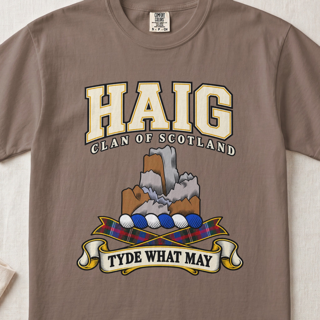 Haig Scottish clan graphic T-shirt in Espresso, front view