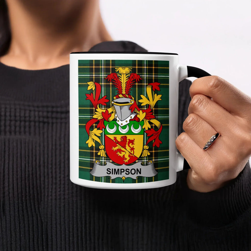 Simpson black accent mug with Irish National Tartan crest design