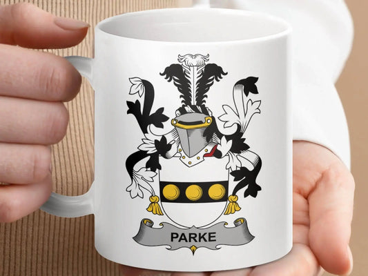Parke Family Coat of Arms Crest Shield Design Mug - Celtic Ancestry Gifts