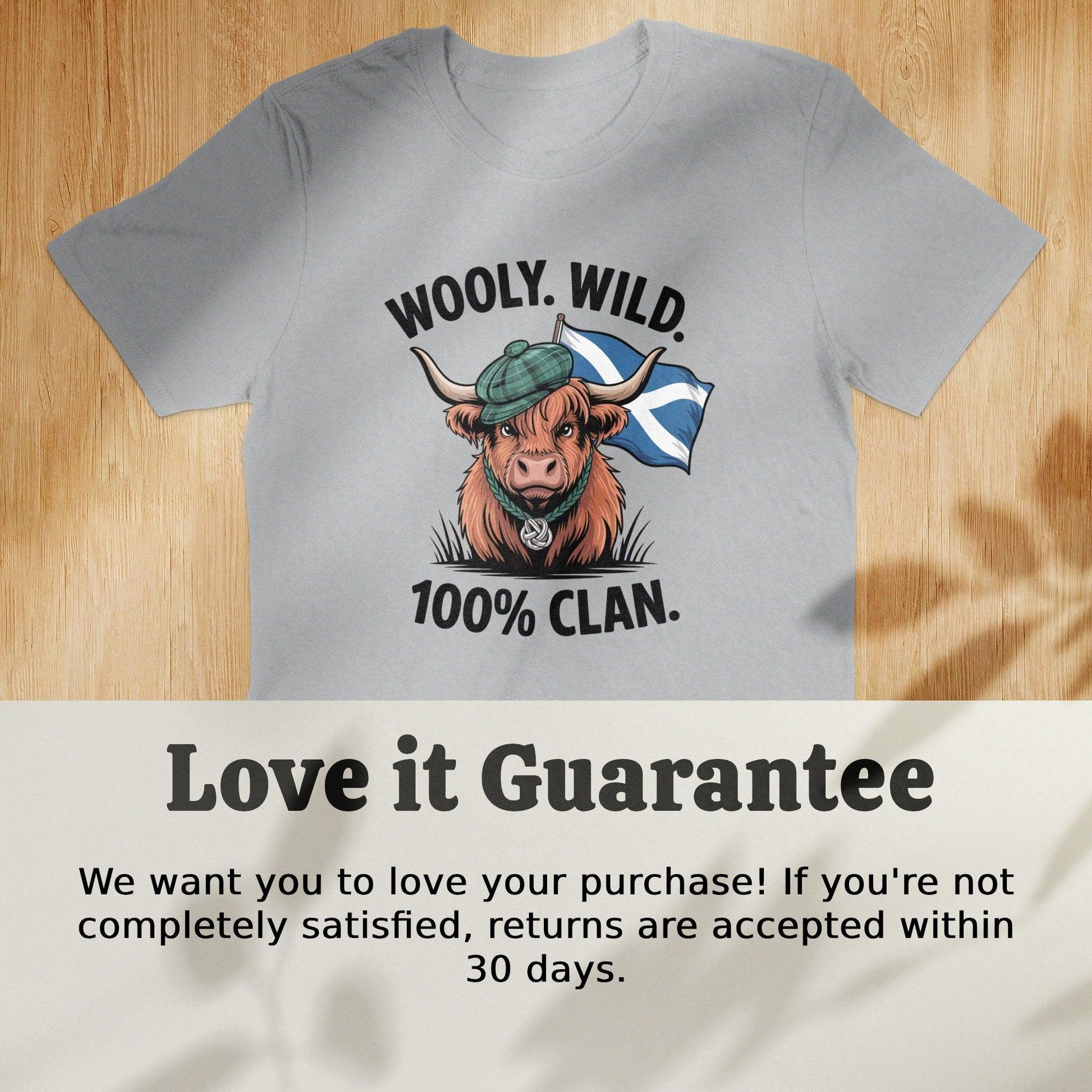 Wooly Wild 100 Percent Clan Highland Cow T-Shirt - Celtic Ancestry Gifts