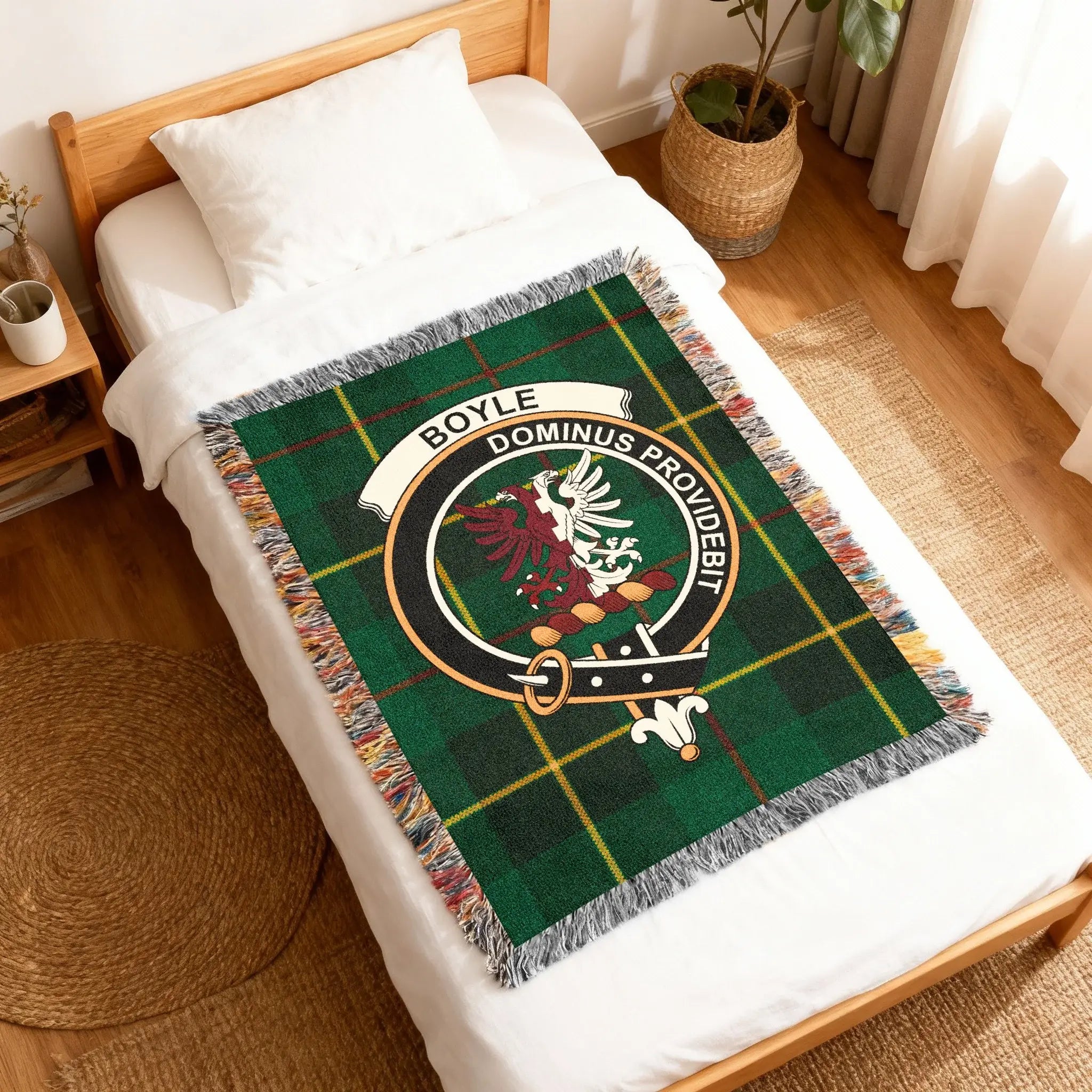 Green Plaid Boyle Dominus Providebit Blanket Throw